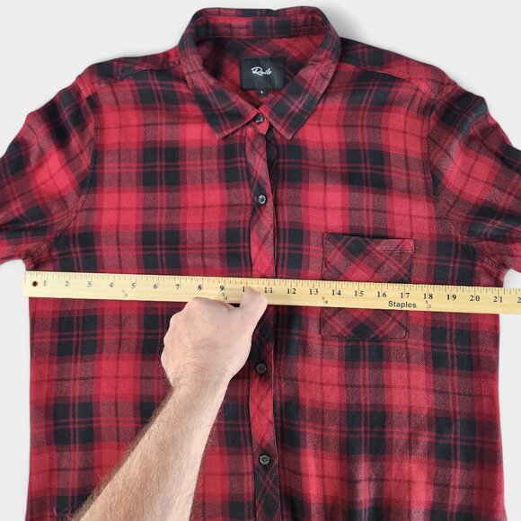 Rails Hunter Plaid Shirt Women's Large Crimson Pitch 100% Rayon Button Down - Picture 9 of 14